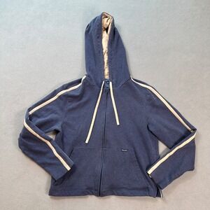 Faconnable Mens Zip Up Hoodie Navy Blue w Tan Stripes Size M Yatch Club French
